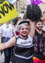 2019: A man dressed as a cheerleader attending the Gay Pride parade also known as Christopher Street Day CSD in Munich, Germany Royalty Free Stock Photo