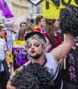 2019: A man dressed as a cheerleader attending the Gay Pride parade also known as Christopher Street Day CSD in Munich, Germany Royalty Free Stock Photo