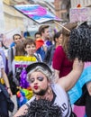 2019: A man dressed as a cheerleader attending the Gay Pride parade also known as Christopher Street Day CSD in Munich, Germany Royalty Free Stock Photo