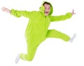 Man dressed as a clown in a nightie/ Animator on the day of birth/ Funny fool/ holiday for all occasions/ Green clown costume / Fu