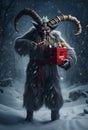 Krampus, a mythical anthropomorphic creature with gifts