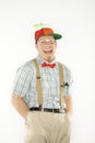 Man dressed as nerd with hands in pockets. Royalty Free Stock Photo