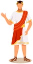 Man dressed as roman emperor wearing white tunic draped with red cape, head of european country Royalty Free Stock Photo