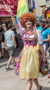 2018: A man dressed in extravagant female clothes attending the Gay Pride parade also known as Christopher Street Day CSD in MUC