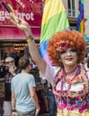 2018: A man dressed in extravagant female clothes attending the Gay Pride parade also known as Christopher Street Day CSD in MUC