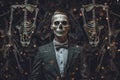 Man dressed in skeleton costume. Baron Saturday. Baron Samedi. Dia de los muertos. Day of The Dead. Halloween. Royalty Free Stock Photo