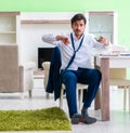 Man dressing up and late for work Royalty Free Stock Photo