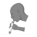 Man drink through compact filter icon in monochrome style isolated on white background. Water filtration system symbol