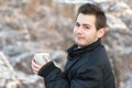 Man drink hot tea in the nature Royalty Free Stock Photo