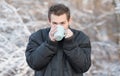 Man drink hot tea in the nature Royalty Free Stock Photo