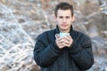 Man drink hot tea in the nature Royalty Free Stock Photo