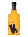 Man drinker inside bottles. Businessman sitting in an empty bottle of alcohol. drunkard illustration