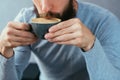 Man drink coffee traditional hot cappuccino mug