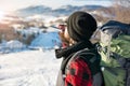 Man drinking from a hip flask on a hiking trip Royalty Free Stock Photo