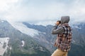 Man drinking hot coffee in mountains Royalty Free Stock Photo