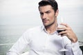 Man drinking wine outdoors Royalty Free Stock Photo