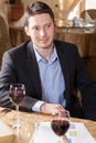 Man drinking wine in a restaurant Royalty Free Stock Photo