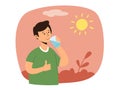 Man drinks cold water. Need to drink water on a hot summer sunny day. Risk of heat stroke, dizziness, or malaise Royalty Free Stock Photo