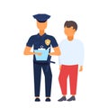 Man driver with police officer standing together policeman in uniform writing report white background flat full length