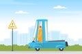 Man Driving Car Along the City Road Vector Illustration Royalty Free Stock Photo