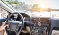 Man driving the car on the freeway