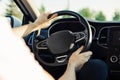 Man driving a car, an image of a man driving a car holding a steering wheel Royalty Free Stock Photo