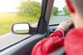 A man driving a car rushes along the highway. Royalty Free Stock Photo