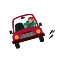 A man driving a car at speed. Vector illustration in cartoon style Royalty Free Stock Photo