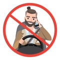 Man driving a car talking on the phone. sign stop danger