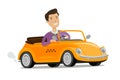 Man driving a car. Taxi service concept. Cartoon vector illustration Royalty Free Stock Photo