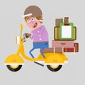 Man driving motorcycle with luggage. 3D