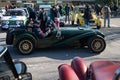 Man driving an old English open sports car, Lotus 7 in a car show in Barcelona, Spain Royalty Free Stock Photo