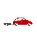 Man driving red car with boxes on the roof rack Royalty Free Stock Photo