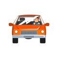 Man driving red car, front view vector Illustration isolated on a white background Royalty Free Stock Photo