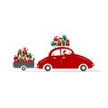 Man driving red car with gift boxes Royalty Free Stock Photo