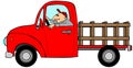 Man driving a red stake-side truck