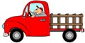 Man driving a red stake-side truck Royalty Free Stock Photo