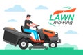 Man driving a tractor lawn mower in garden Royalty Free Stock Photo