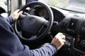 Interior view of a Man driving van in city Royalty Free Stock Photo