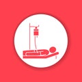 Man with a dropper glyph icon. Hospital ward, intensive therapy. Medical treatment. Sign for web page, mobile app