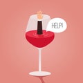 Man drowned in wine. Cartoon vector illustration