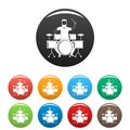 Man at drums icons set color