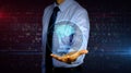 Businessman with cybernetic brain symbol hologram