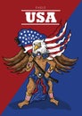 man with eagle mask holding american flag. Vector illustration decorative background design Royalty Free Stock Photo