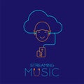 Man with earphone cloud connect smartphone, Streaming music concept design illustration