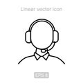 The man in the earphones. Linear icon.