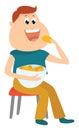 Man eating chips , illustration, vector