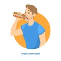 Man eating fast food. Unhealthy nutrition concept Royalty Free Stock Photo