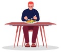 Man eating fish with knife and fork semi flat RGB color vector illustration Royalty Free Stock Photo