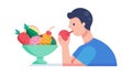 Man Eating Fresh Fruit Healthy Snack Summer Refreshment, vector design Generative AI Royalty Free Stock Photo